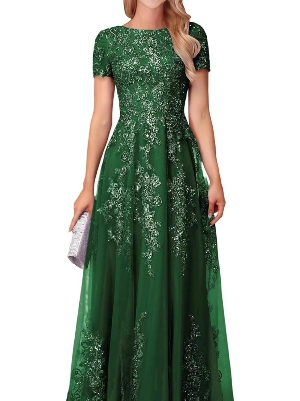 Elegant Emerald Green Embroidered Evening Gown